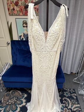 Adrianna Papell Platinum Beaded Wedding Dress – Size 14